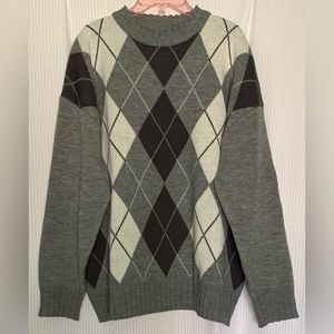 Votus Mens Crew Neck Sweater Grey Argyle Print Large